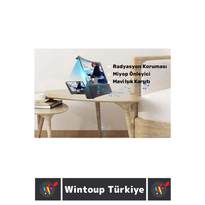 Premium Kompakt Bluetoothlu Hoparlörlü Ekran Büyütücü Cep Telefonu Stand Ekran Büyütücü 10 Inch