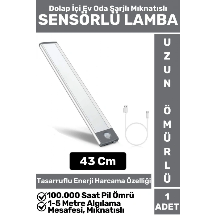 Premium Ev Oda Dolap İçi Çocuk Odası Gece Lambası Şarjlı Mıknatıslı Sensörlü LAMBA 43 Cm