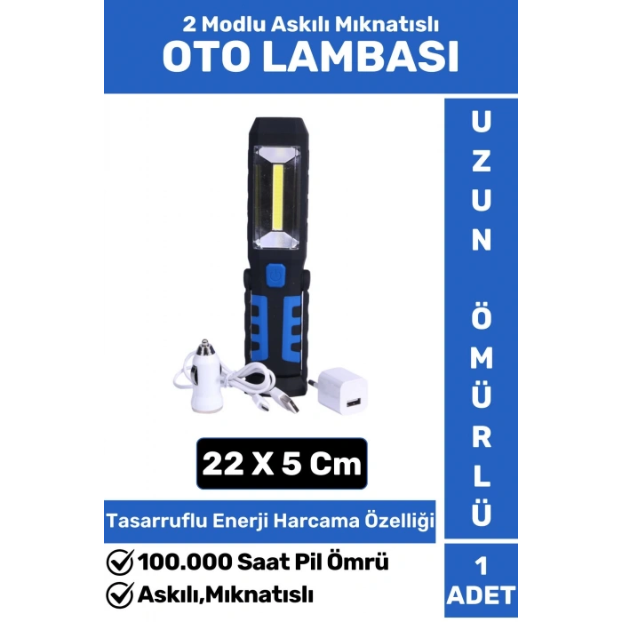 Premium 2 Modlu Mıknatıslı Askılı SMD Güçlü Led+1 Parlak Led Ampul Şarjlı OTO LAMBASI