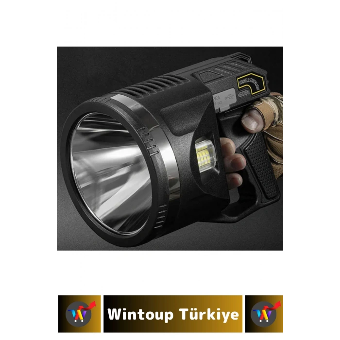 Premium Uzun Ömürlü Kamp Avcı Deprem Uzun Menzilli Şarjlı Beyaz Işık Tripodlu Güvenlik El Feneri