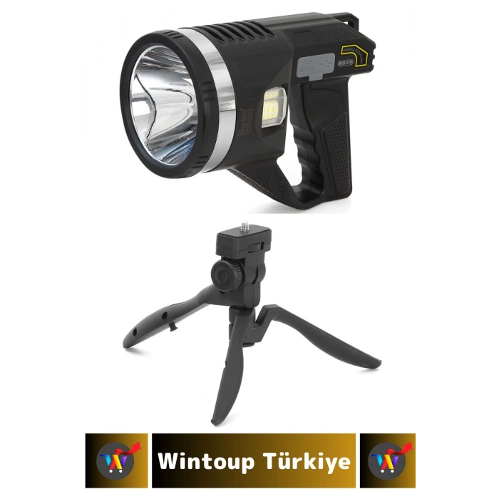 Premium Uzun Ömürlü Kamp Avcı Deprem Uzun Menzilli Şarjlı Beyaz Işık Tripodlu Güvenlik El Feneri