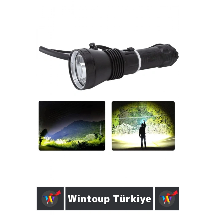 Premium Seri Uzun Ömürlü Kamp Avcı Deprem Uzun Menzilli Şarjlı Beyaz Işık 1200 Lümen El Feneri