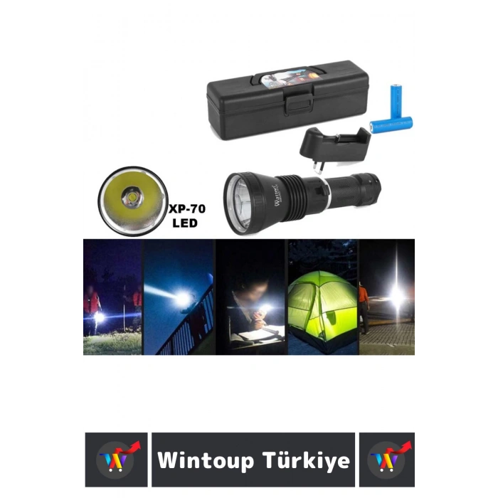 Premium Seri Uzun Ömürlü Kamp Avcı Deprem Uzun Menzilli Şarjlı Beyaz Işık 1200 Lümen El Feneri