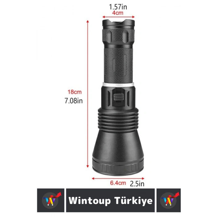 Premium Seri Uzun Ömürlü Kamp Avcı Deprem Uzun Menzilli Şarjlı Beyaz Işık 1200 Lümen El Feneri