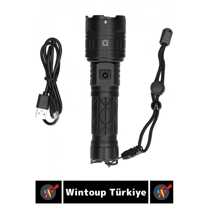 Premium Seri Uzun Ömürlü Kamp Avcı Deprem 5 Modlu Şarjlı Beyaz Işık 3000 Lümen El Feneri