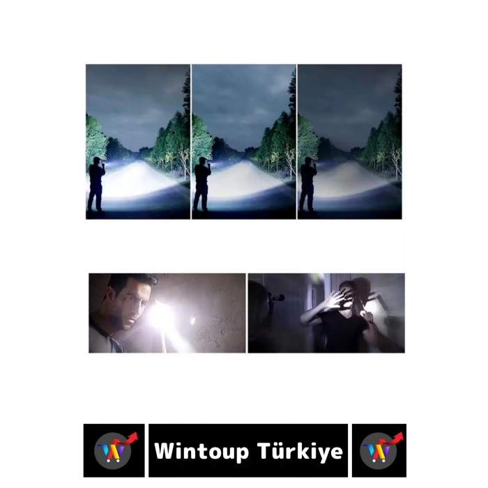 Premium Seri Uzun Ömürlü Kamp Avcı Deprem 5 Modlu Şarjlı Beyaz Işık 3000 Lümen El Feneri