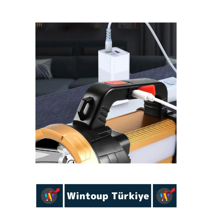 Premium Seri Uzun Ömürlü Kamp Avcı Deprem 6 Modlu Şarjlı Beyaz Işık 1000 Lümen El Feneri