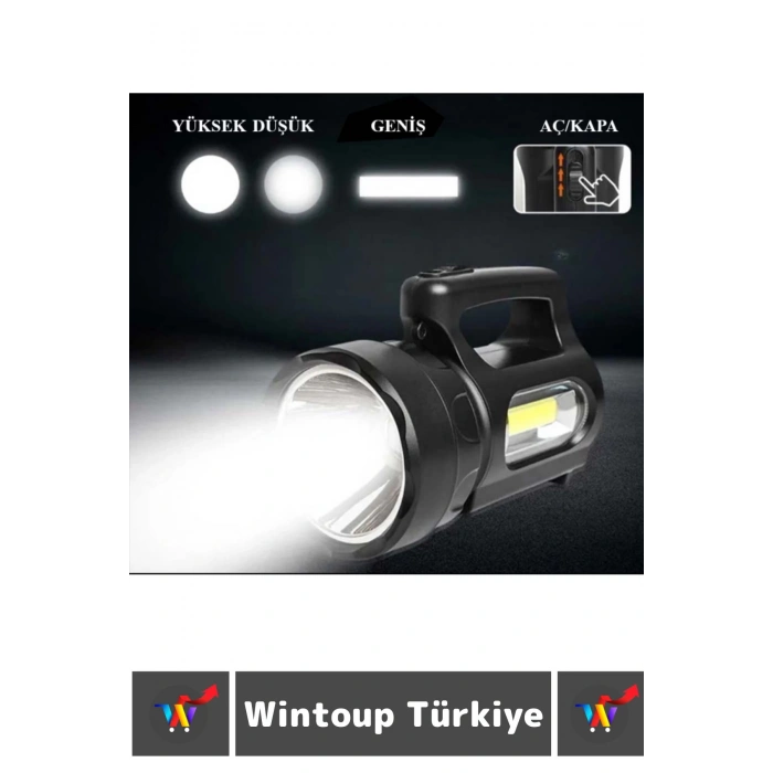 Premium Seri Uzun Ömürlü Kamp Avcı Deprem 3 Aydınlatma Modlu Şarjlı Beyaz Işık 900 Lümen El Feneri