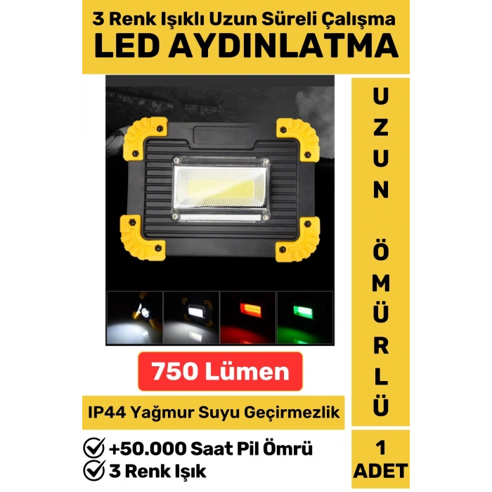 Premium Kamp Avcı Deprem 3 Renk Işıklı Güçlü Beyaz Işık 750 Lümen Güvenlik El Feneri Şarjlı Işıldak