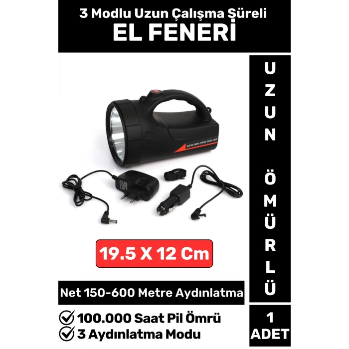 Premium Kamp Avcı Deprem 3 Aydınlatma Modlu Uzun Mesafeli Beyaz Işık Güvenlik EL FENERİ