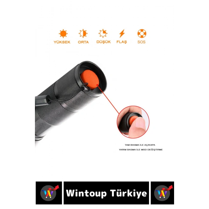 Kompakt Kamp Avcı Balıkçı Deprem Enerji Tasarruflu 4 Modlu Zoomlu Güçlü Beyaz Işık Şarjlı EL FENERİ