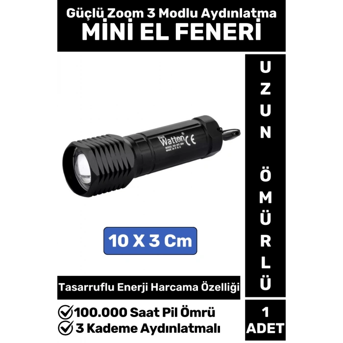 Kompakt Kamp Avcı Balıkçı Deprem Enerji Tasarrufu 3 Modlu Beyaz Işık Pilli Güçlü Zoom Mini EL FENERİ
