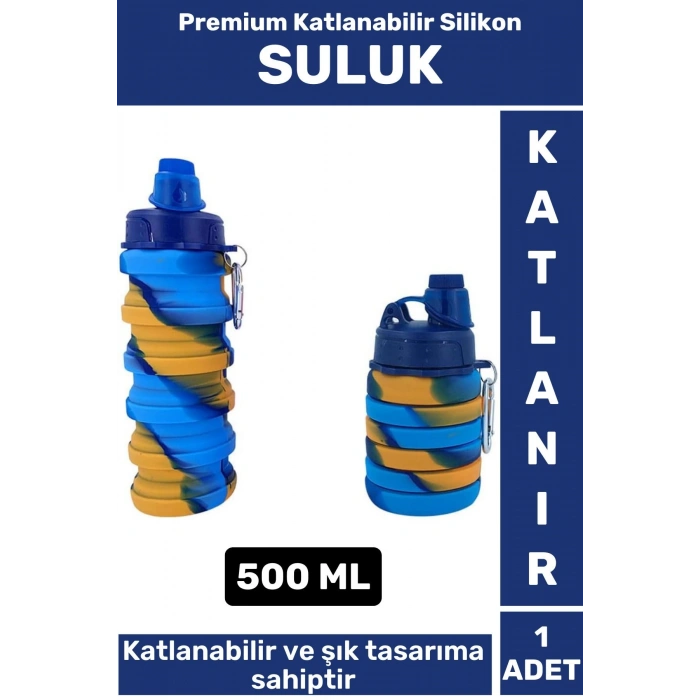 Premium Portatif BPA Free Şık Kamp Spor Seyahat Silikon Katlanabilir SULUK 500 ML