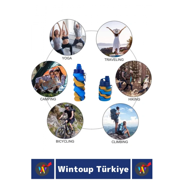 Premium Portatif BPA Free Şık Kamp Spor Seyahat Silikon Katlanabilir SULUK 500 ML