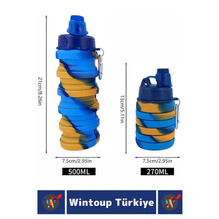Premium Portatif BPA Free Şık Kamp Spor Seyahat Silikon Katlanabilir SULUK 500 ML