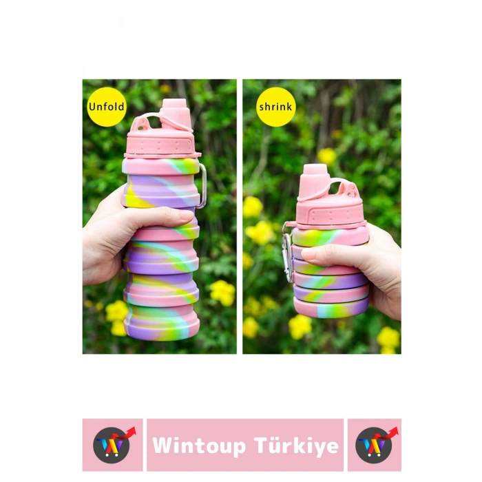 Premium Portatif BPA Free Şık Kamp Spor Seyahat Silikon Katlanabilir SULUK 500 ML