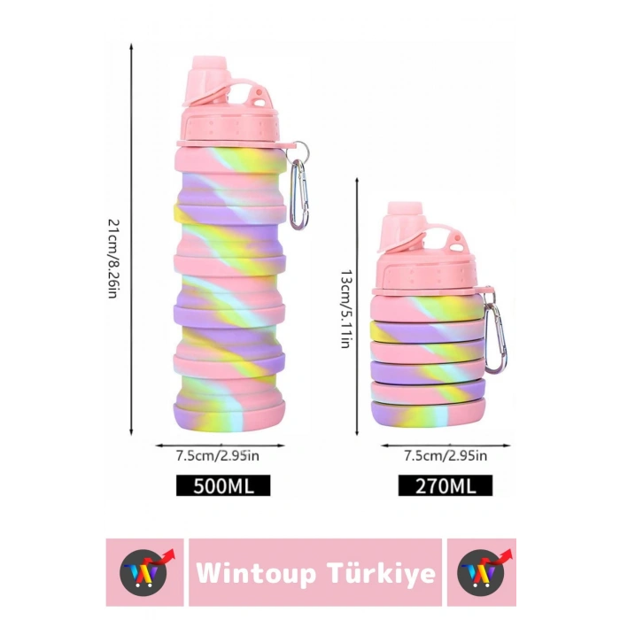 Premium Portatif BPA Free Şık Kamp Spor Seyahat Silikon Katlanabilir SULUK 500 ML