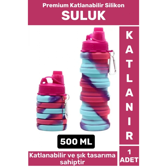 Premium Portatif BPA Free Şık Kamp Spor Seyahat Silikon Katlanabilir SULUK 500 ML