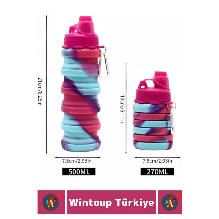 Premium Portatif BPA Free Şık Kamp Spor Seyahat Silikon Katlanabilir SULUK 500 ML