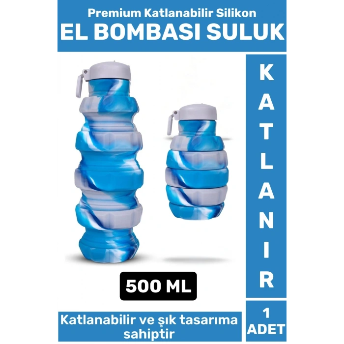 Premium Portatif BPA Free Şık Kamp Spor Seyahat Silikon Katlanabilir EL BOMBASI SULUK 500 ML