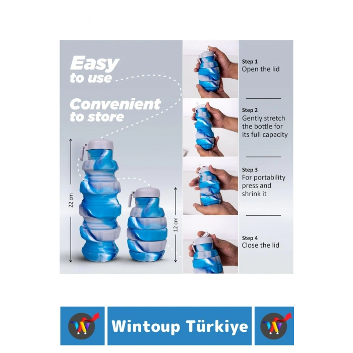 Premium Portatif BPA Free Şık Kamp Spor Seyahat Silikon Katlanabilir EL BOMBASI SULUK 500 ML