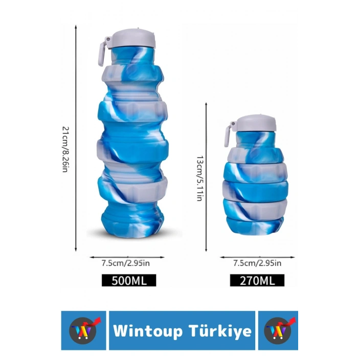 Premium Portatif BPA Free Şık Kamp Spor Seyahat Silikon Katlanabilir EL BOMBASI SULUK 500 ML