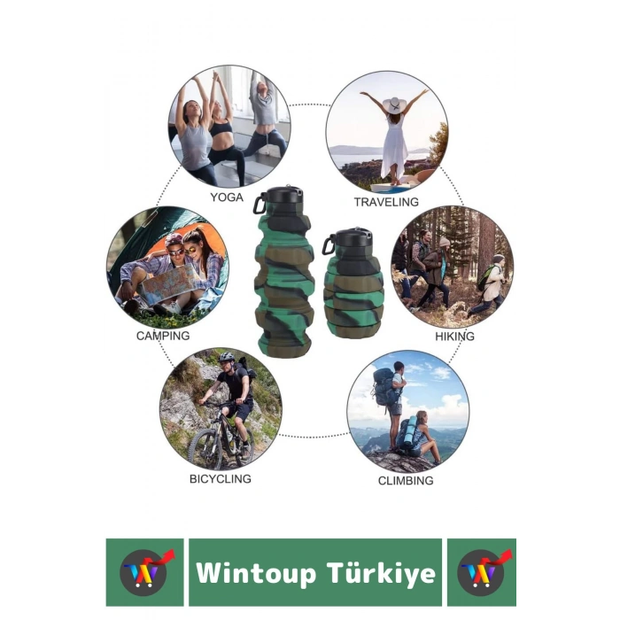 Premium Portatif BPA Free Şık Kamp Spor Seyahat Silikon Katlanabilir EL BOMBASI SULUK 500 ML