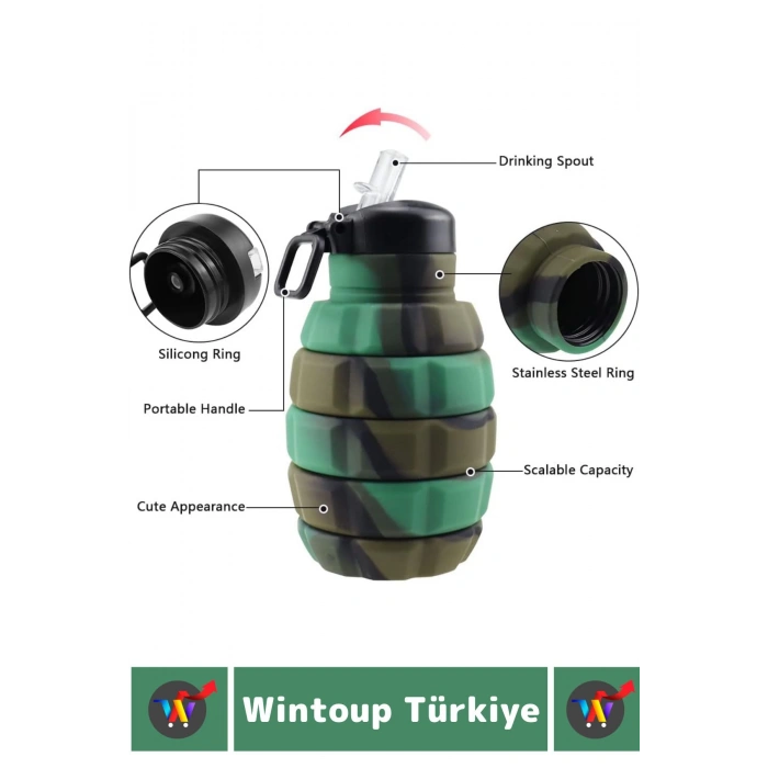 Premium Portatif BPA Free Şık Kamp Spor Seyahat Silikon Katlanabilir EL BOMBASI SULUK 500 ML