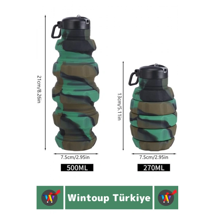 Premium Portatif BPA Free Şık Kamp Spor Seyahat Silikon Katlanabilir EL BOMBASI SULUK 500 ML