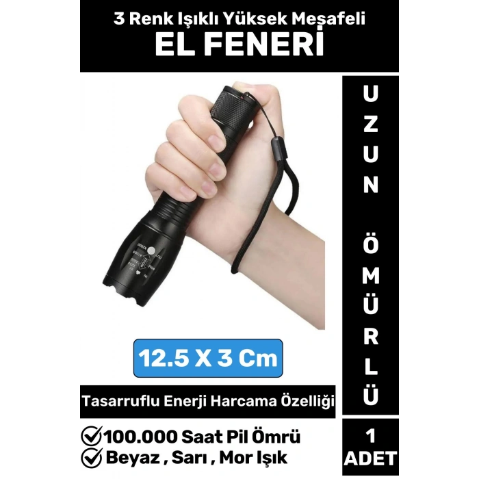 Profesyonel Kamp Avcı Güvenlik Okul Deprem Yüksek Mesafeli 3 Renk Güçlü Işık EL FENERİ