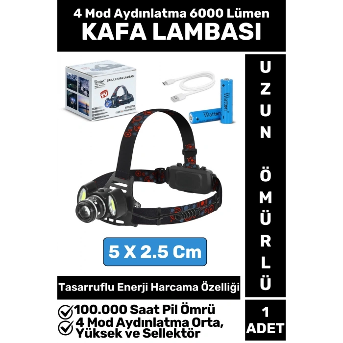 Profesyonel Kamp Avcı Balıkçı Deprem 4 Mod Aydınlatma 6000 Lümen Güçlü Işık KAFA LAMBASI