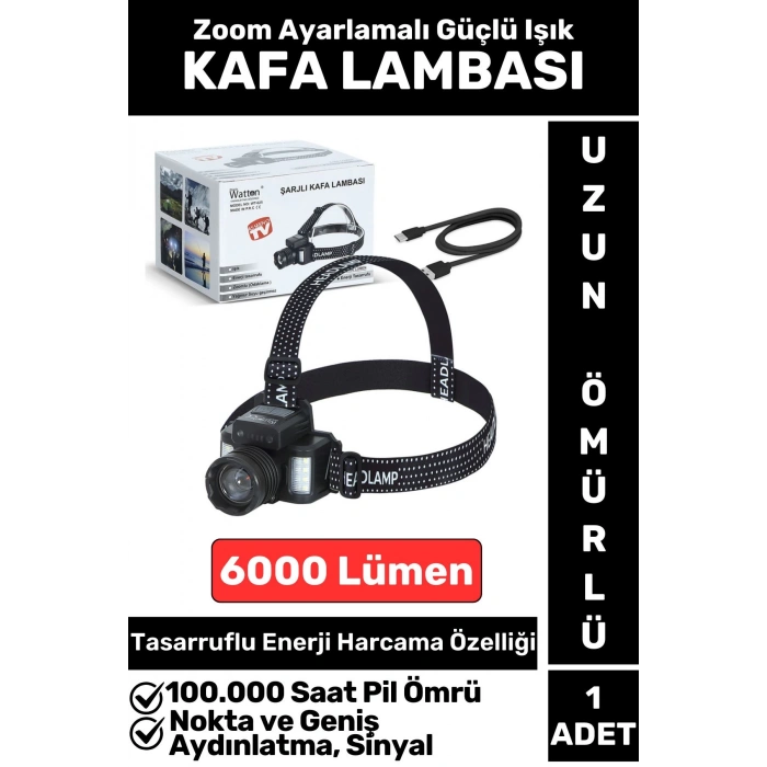 Profesyonel Kamp Avcı Balıkçı Deprem Yüksek Mesafeli 6000 Lümen Güçlü Işık Sensörlü KAFA LAMBASI