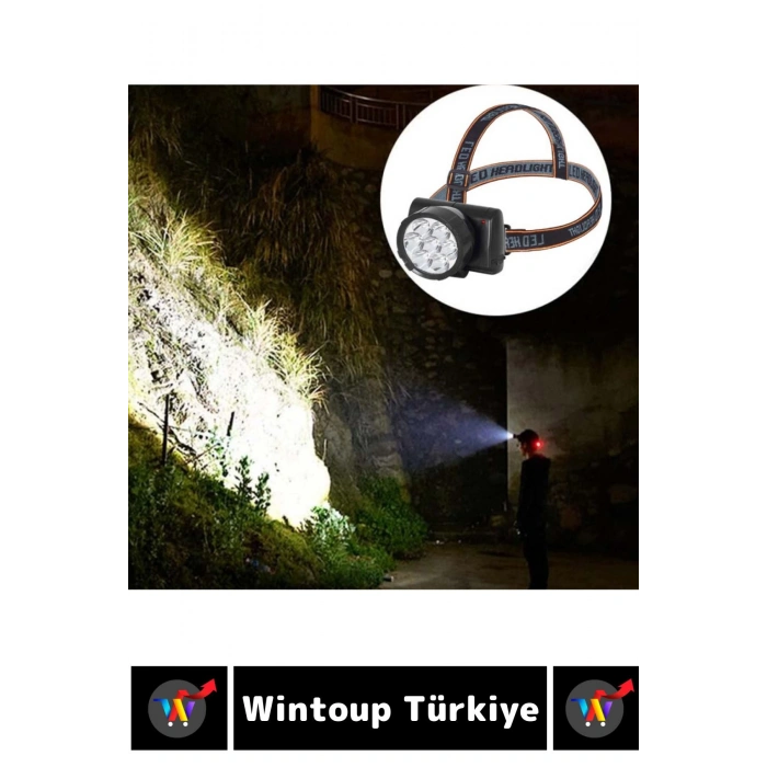Profesyonel Kamp Avcı Balıkçı Deprem Güçlü Işık 2 Mod Aydınlatma Şarjlı 7 LEDli KAFA LAMBASI