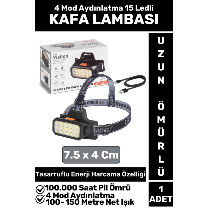 Profesyonel Kamp Avcı Balıkçı Deprem Güçlü Işık 6 Mod Aydınlatma Şarjlı 15 LEDli KAFA LAMBASI