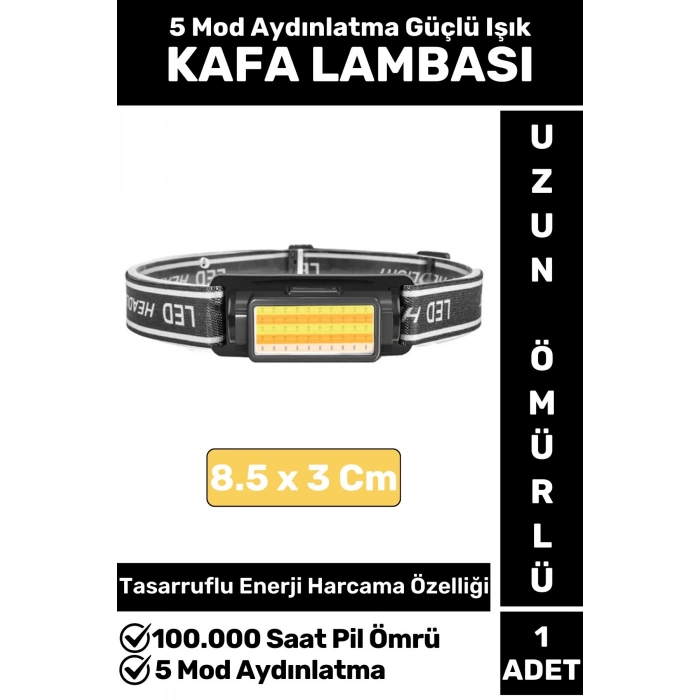 Profesyonel Kamp Avcı Balıkçı Deprem Güçlü Işık 5 Mod Aydınlatma Şarjlı 50 LED KAFA LAMBASI