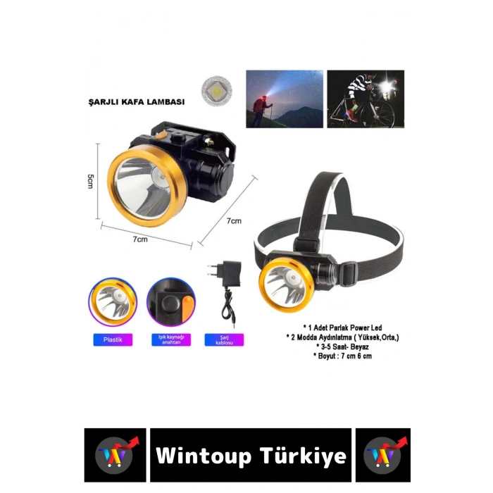 Profesyonel Kamp Avcı Balıkçı Deprem Güçlü Işık 2 Mod Aydınlatma Şarjlı Parlak Led Kafa Lambasi