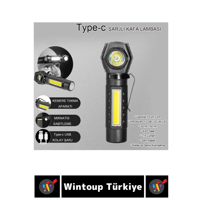 Profesyonel Kamp Avcı Balıkçı Deprem Güçlü Işık Mıknatıslı Sabitleme Şarjlı 215 Lümen KAFA LAMBASI