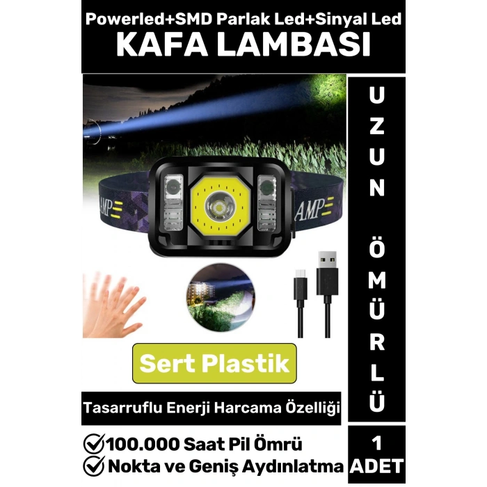Profesyonel Kamp Avcı Balıkçı Deprem Güçlü Işık Sinyal LED Şarjlı Powerled KAFA LAMBASI