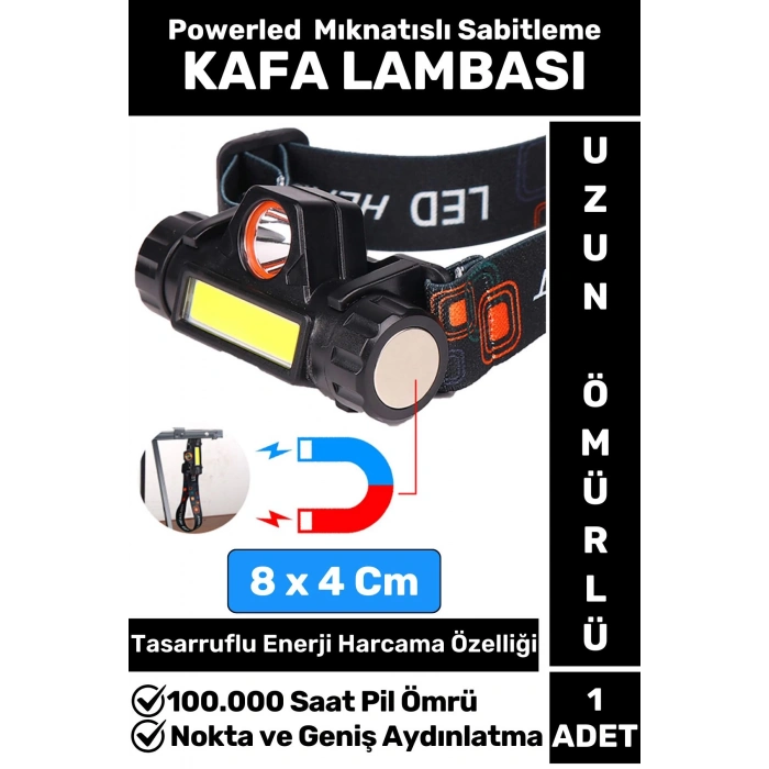 Profesyonel Kamp Avcı Balıkçı Deprem Güçlü Işık Mıknatıslı Sabitleme Şarjlı Powerled KAFA LAMBASI