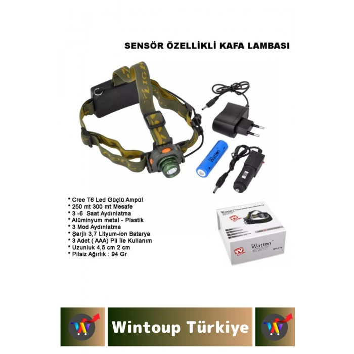 Profesyonel Kamp Avcı Balıkçı Deprem Güçlü Işık 3 Modlu Şarjlı Sensörlü KAFA LAMBASI