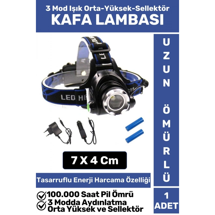 Profesyonel Kamp Avcı Balıkçı Deprem Güçlü Işık 3 Mod Yüksek Mesafeli Zoomlu Güçlü KAFA LAMBASI
