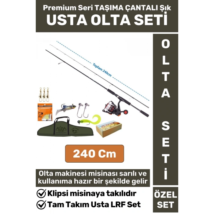 Premium Kullanıma Hazır Şık Taşıma Çantası Hediyeli Balıkçı Hobi Tam Takım USTA LRF OLTA SETİ 240 Cm