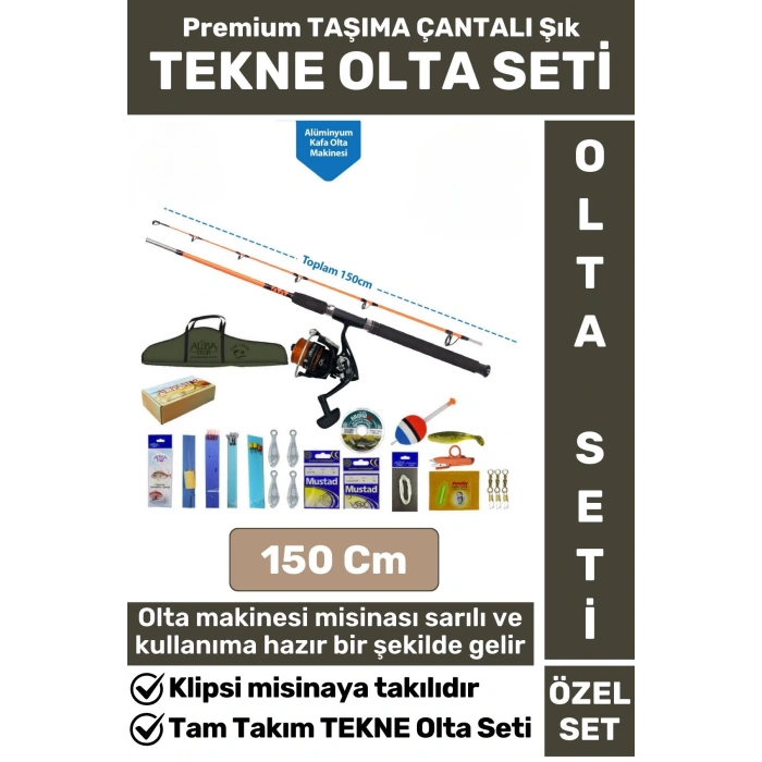 Profesyonel Kullanıma Hazır Şık Taşıma Çantası Hediyeli Balıkçı Hobi Tam Takım TEKNE OLTA SETİ 150Cm