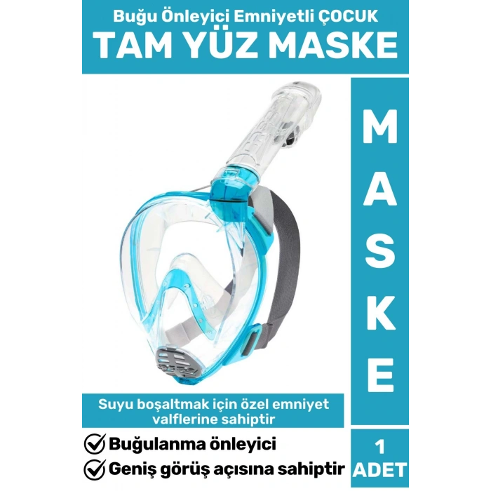 Premium Buğu Yapmaz %30 Daha Geniş Görüş Açılı Su Tahliye Emniyetli Dalış Çocuk Tam Yüz Maske