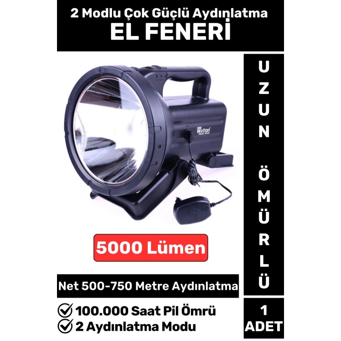 Premium Kamp Avcı Deprem 2 Aydınlatma Modlu Çok Güçlü Beyaz Işık 5000 Lümen Güvenlik EL FENERİ