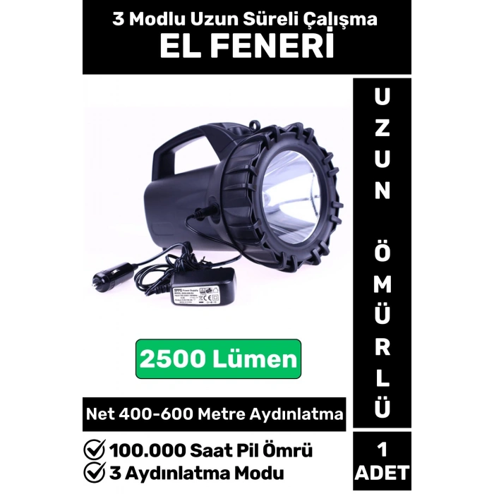 Premium Kamp Avcı Deprem 3 Aydınlatma Modlu Güçlü Beyaz Işık 2500 Lümen Güvenlik EL FENERİ