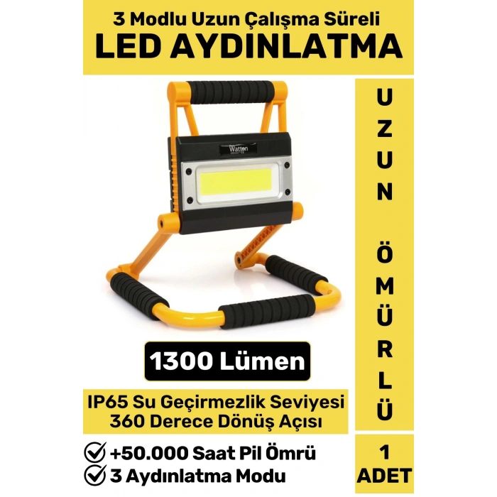 Uzun Ömürlü Kamp Avcı Deprem 3 Modlu 360 Derece Döner Şarjlı Beyaz Işık 1300 Lümen LED AYDINLATMA