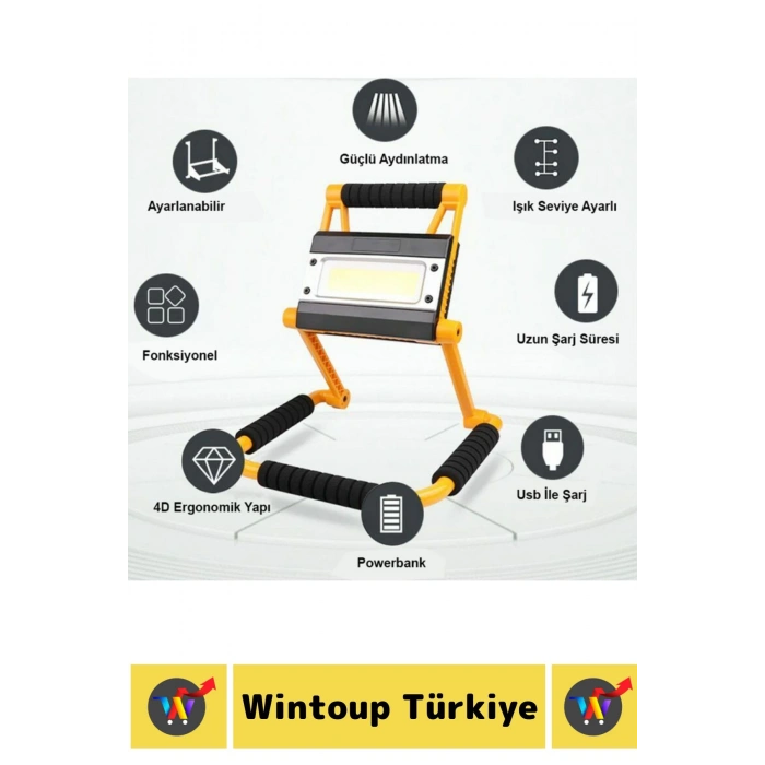 Uzun Ömürlü Kamp Avcı Deprem 3 Modlu 360 Derece Döner Şarjlı Beyaz Işık 1300 Lümen LED AYDINLATMA