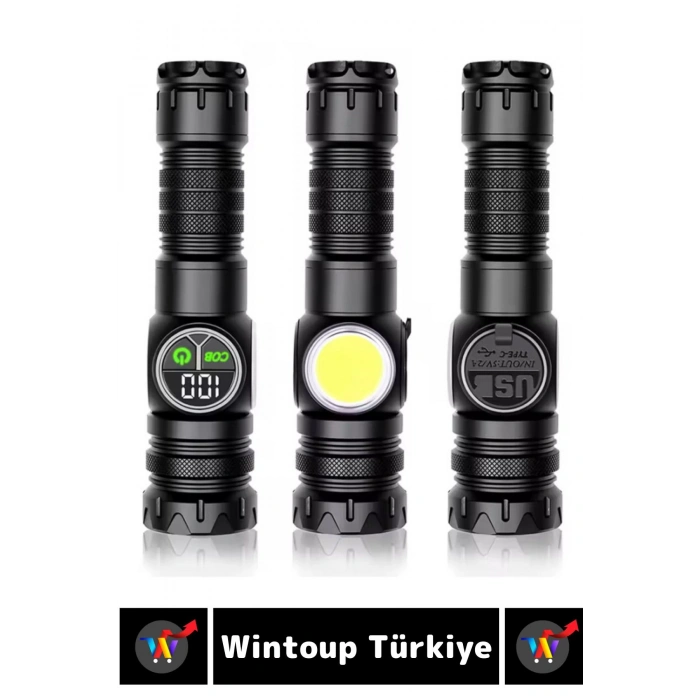 Premium Kamp Avcı Deprem Balıkçı Güvenlik 9 Modlu Uzun Mesafeli Güçlü Işık Şarjlı EL FENERİ