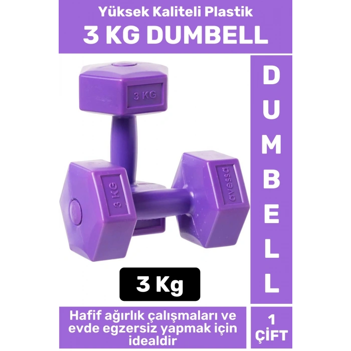 Premium Yüksek Kaliteli Plastik Egzersiz Pilates Isınma Ev Hafif Ağırlık Antrenman 2 x 3 KG Dambıl